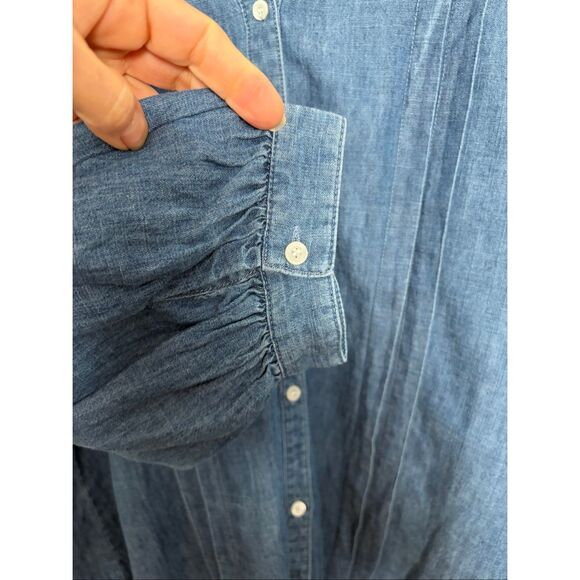 J. McLaughlin Laramie Linen Blend Chambray Balloon Sleeve Blouse Blue Size L - Picture 7 of 12